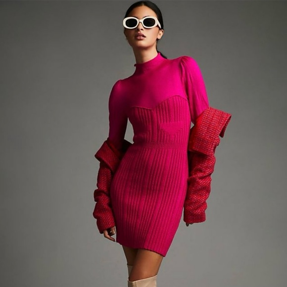 NWT Anthologies Mock Turtleneck Pink/Rose Sweater Dress. Size Small - Picture 5 of 6